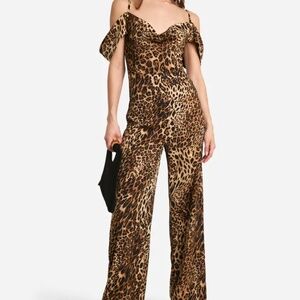 Boohoo Tall Leopard Cowl Front Wide Leg Jumpsuit